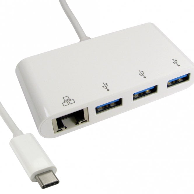 15cm Leaded USB TYPE C (M) TO 3x USB3.0 Hub With Gigabit RJ45