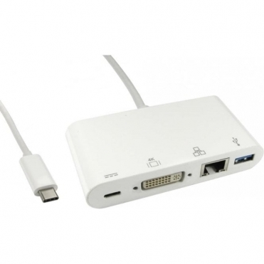 15cm Leaded USB Type-C to DVI, USB & Gigabit Adapter