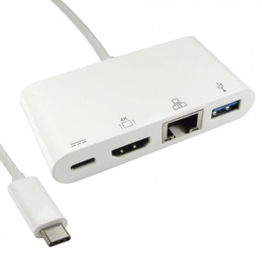 15cm Leaded USB Type-C to HDMI, USB & Gigabit Adapter