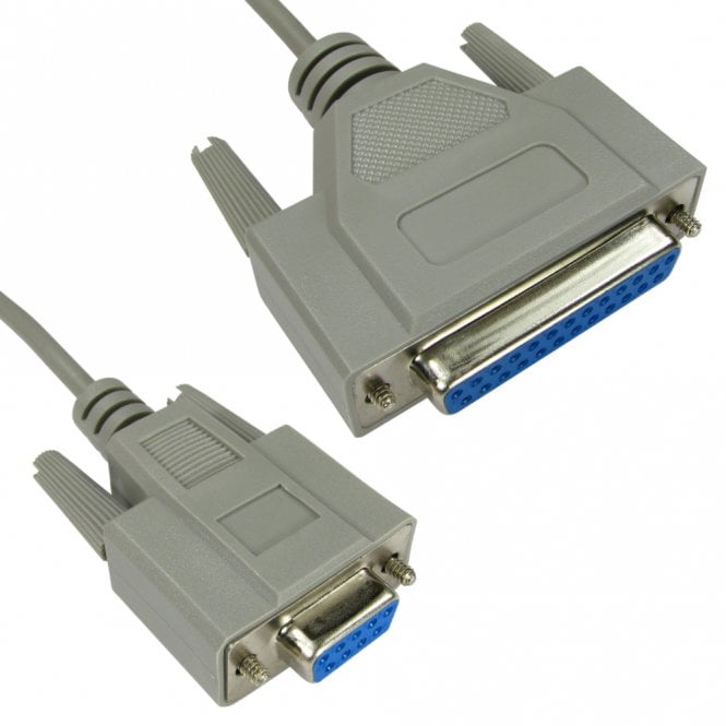 2m D9 Female to D25 Female Null Modem Cable