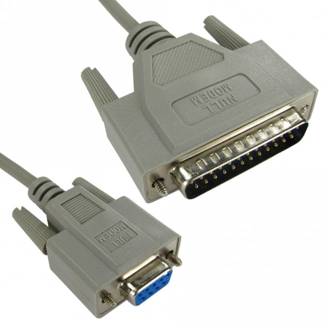 2m D9 Female to D25 Male Null Modem Cable