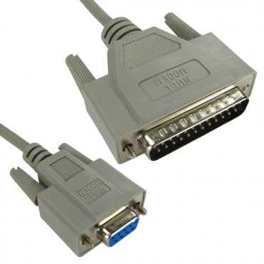 2m D9 Female to D25 Male Null Modem Cable