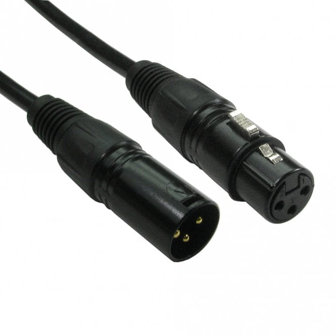 3 Pin XLR Male to Female Cable - Black Hoods