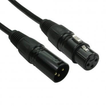 3 Pin XLR Male to Female Cable - Black Hoods