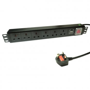 3m 6 Port Horizontal 1U Surge Protected PDU With UK Plug