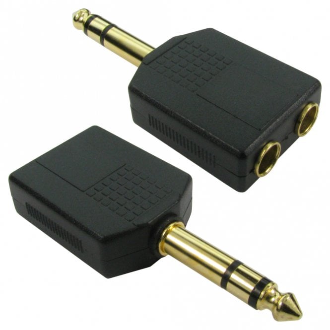 6.35mm (M) to 2x 6.35mm (F) Stereo Splitter - Gold Pins