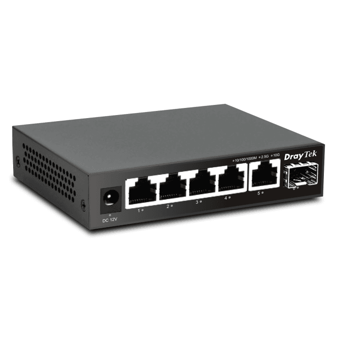 DrayTek High Performance Unmanaged Switch with 5 x 2.5 GbE Ports and 1 x 10Gbps SFP+ Uplink